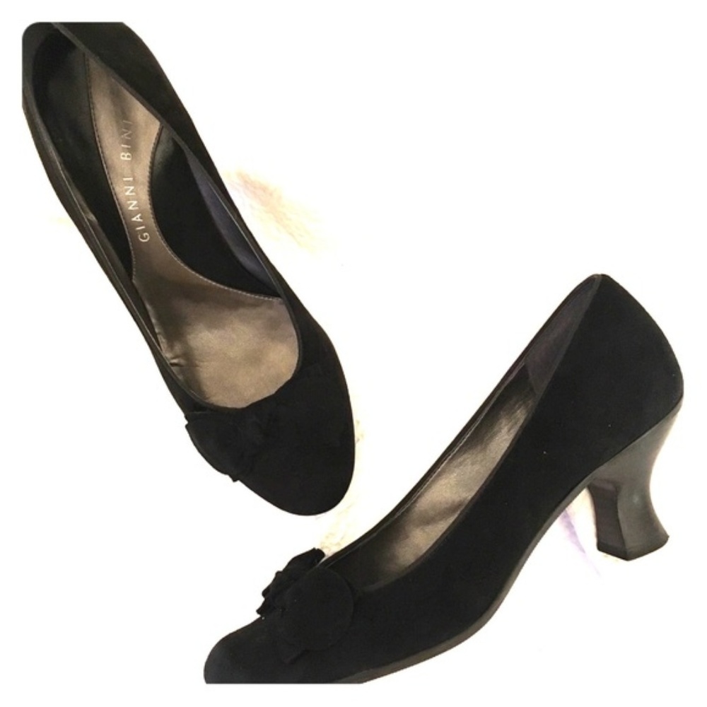 Gianni Bini Black Suede Bow Kitten Heel Pumps Sz 9